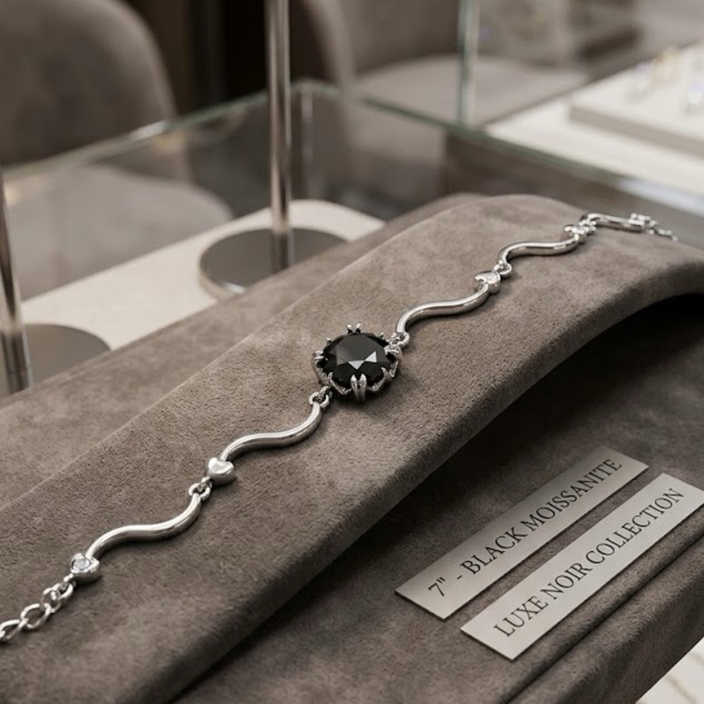 NWT 1ct D-Color Black Moissanite Wavy Link Bracelet ✨